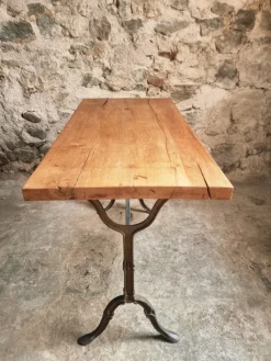 Pamono Vintage French Bistro Table with Oak Top, 1960s
