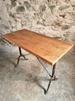 Pamono Vintage French Bistro Table with Oak Top, 1960s