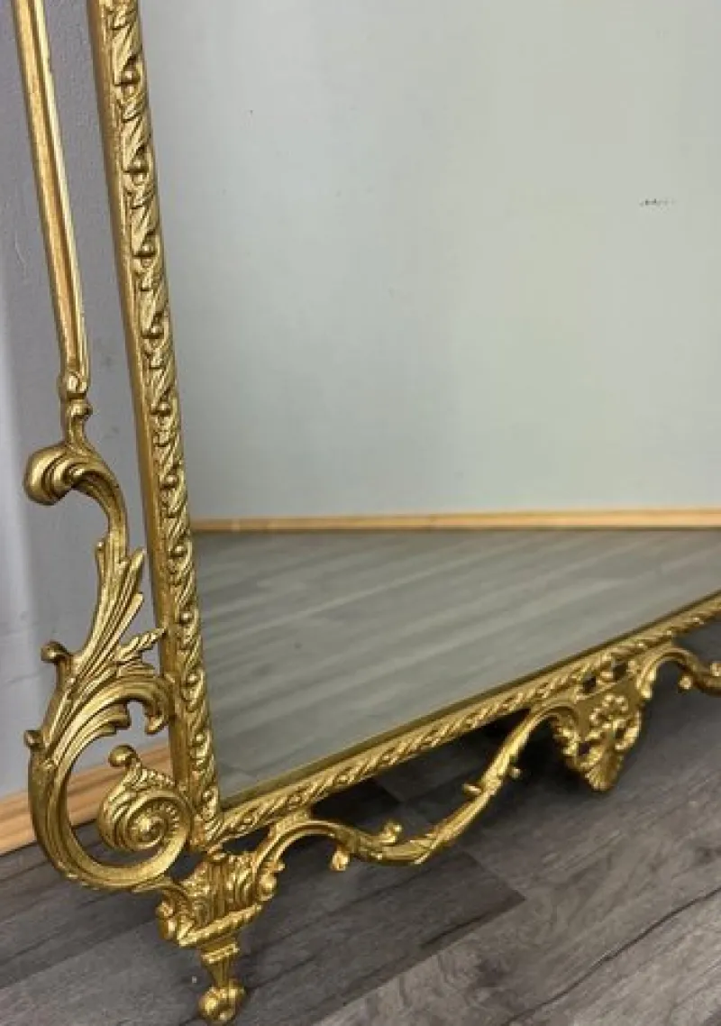 Pamono Vintage French Brass Console Table with Marble Top and Mirror, Set of 2> Console Tables