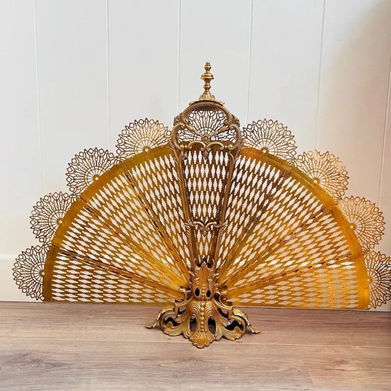Hot Pamono Vintage French Brass Fan Firescreen