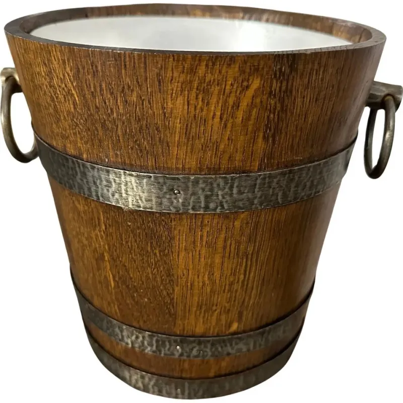 Clearance Pamono Vintage French Brutalist Wine Cooler in Oak and Wrought Iron, 1970s