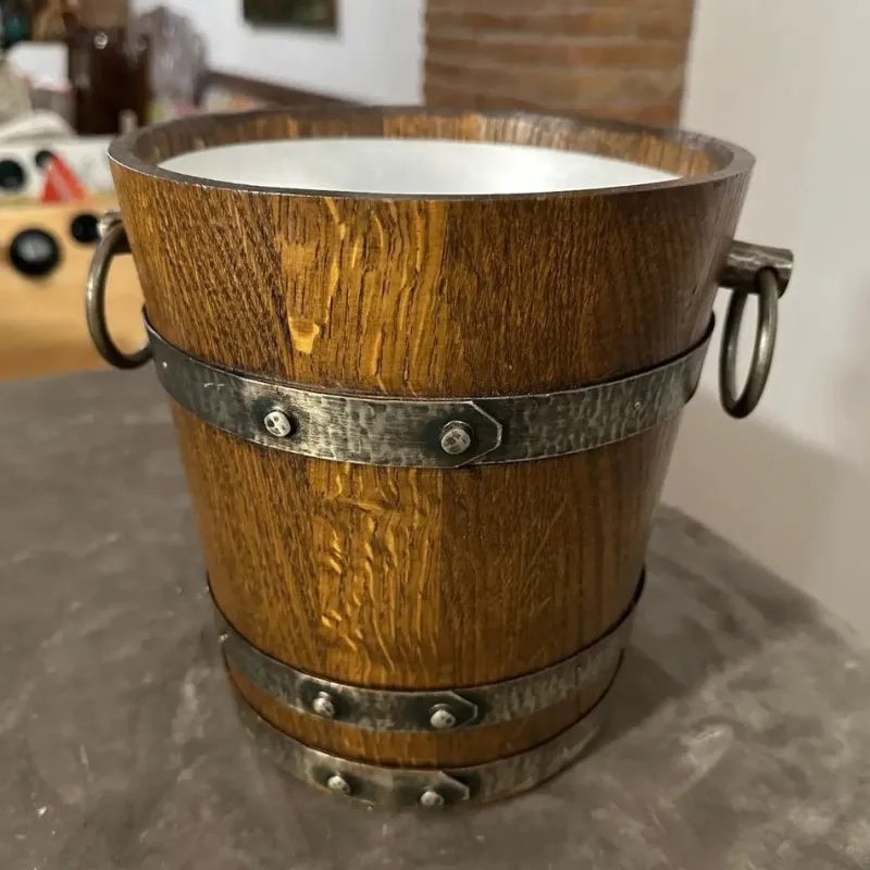 Clearance Pamono Vintage French Brutalist Wine Cooler in Oak and Wrought Iron, 1970s