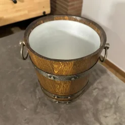 Clearance Pamono Vintage French Brutalist Wine Cooler in Oak and Wrought Iron, 1970s