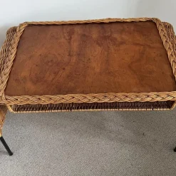 Pamono Vintage French Cane and Black Wrought Iron Desk with Storage Baskets, 1960s><noscript><img width=
