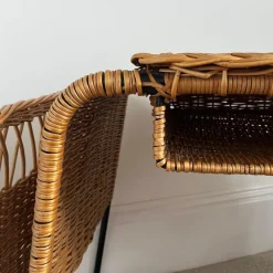 Pamono Vintage French Cane and Black Wrought Iron Desk with Storage Baskets, 1960s><noscript><img width=