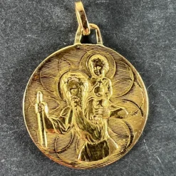 Hot Pamono Vintage French Double-Sided St. Christopher Medal Pendant in 18 Karat Yellow Gold, 1960s