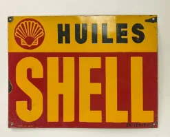 Hot Pamono Vintage French Enamel Sign Shell Huiles, 1931