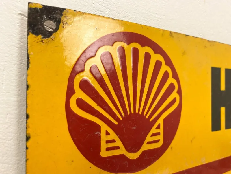 Hot Pamono Vintage French Enamel Sign Shell Huiles, 1931