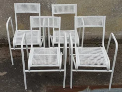 Pamono Vintage French Garden Chairs in Perforated Steel in the style of Mathieu Matégot, 1950s, Set of 4><noscript><img width=