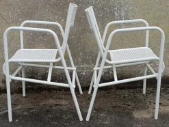 Pamono Vintage French Garden Chairs in Perforated Steel in the style of Mathieu Matégot, 1950s, Set of 4><noscript><img width=