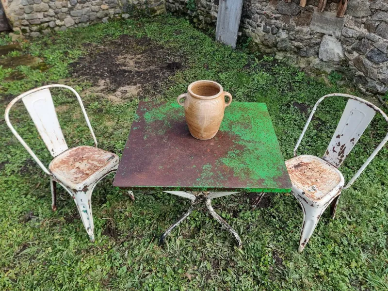 Pamono Vintage French Garden Set in Iron Table with Chairs, 1950s, Set of 3> Garden Seating