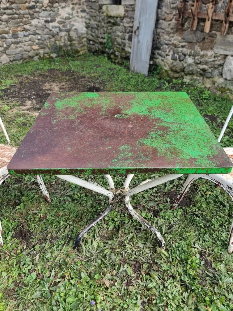 Pamono Vintage French Garden Set in Iron Table with Chairs, 1950s, Set of 3> Garden Seating