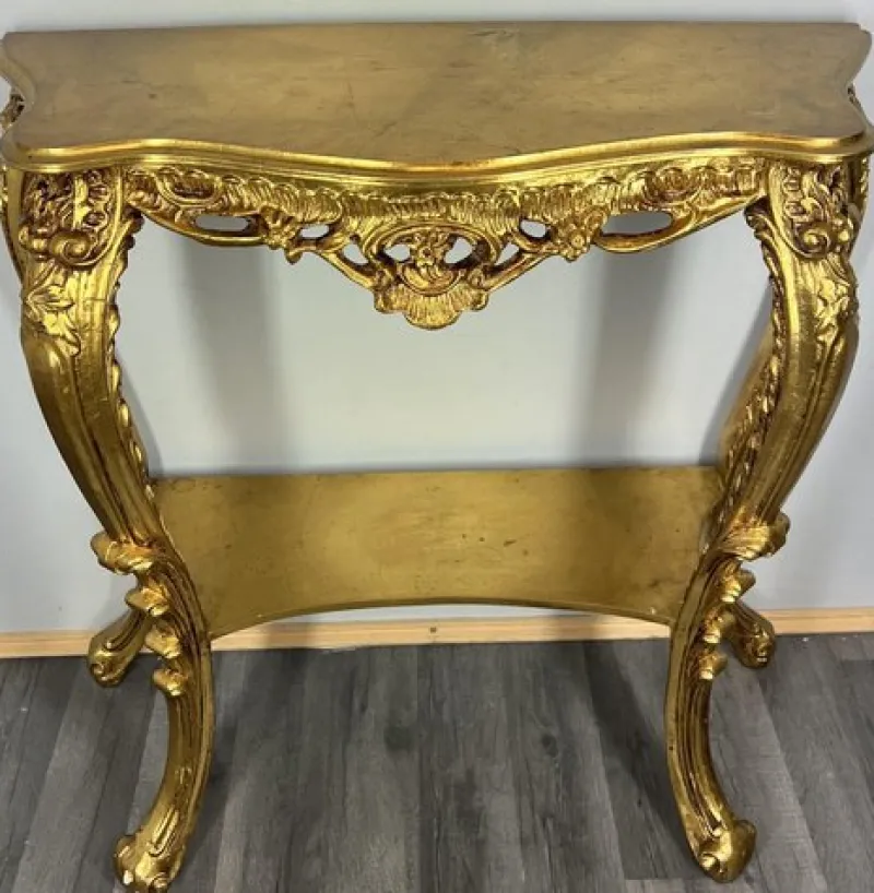 Pamono Vintage French Gilt Console Table and Mirror, Set of 2> Console Tables