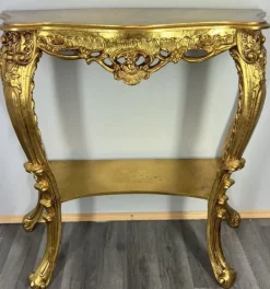 Pamono Vintage French Gilt Console Table and Mirror, Set of 2><noscript><img width=
