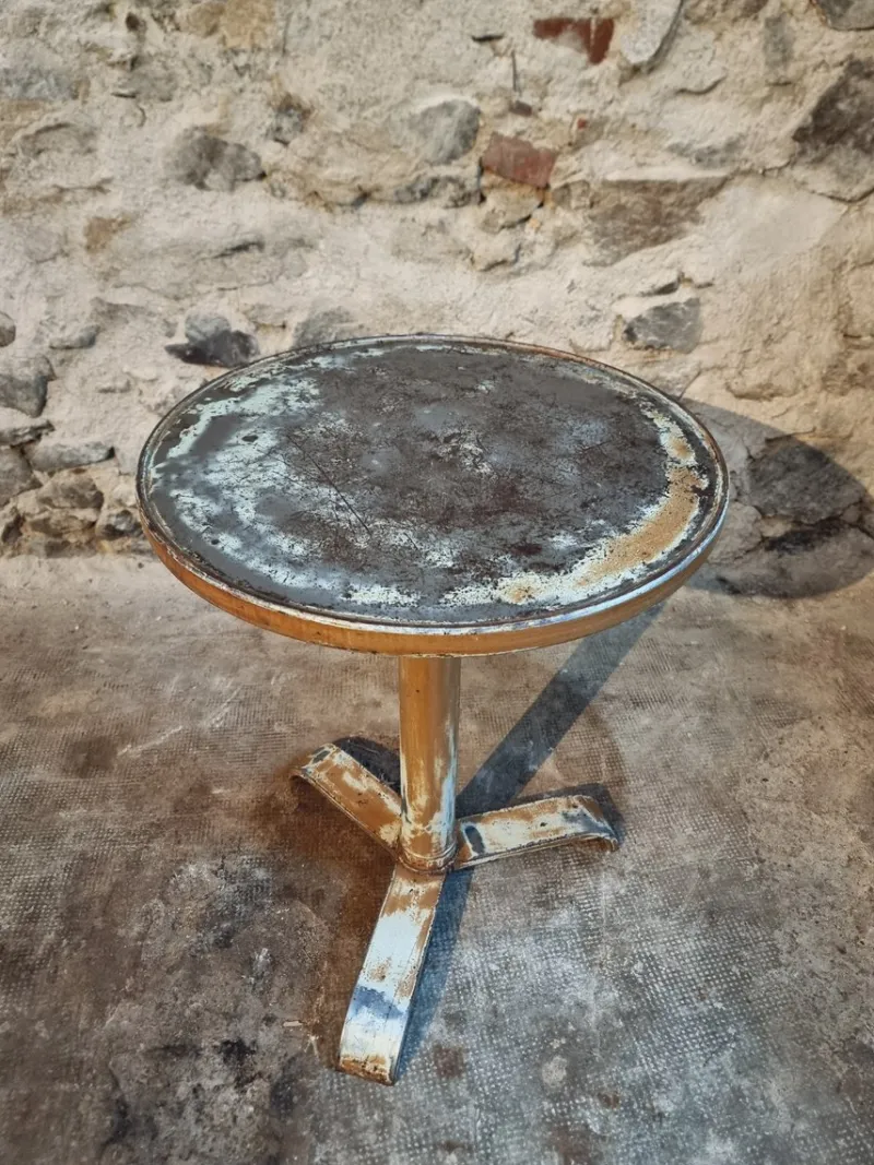 Pamono Vintage French Iron Bistro Table with Natural Patina, 1930s> Garden Tables