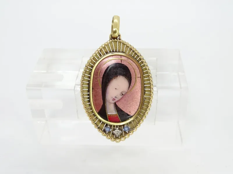 Pamono Vintage French 18k Gold and Enamel Pendant, 1900> Necklaces