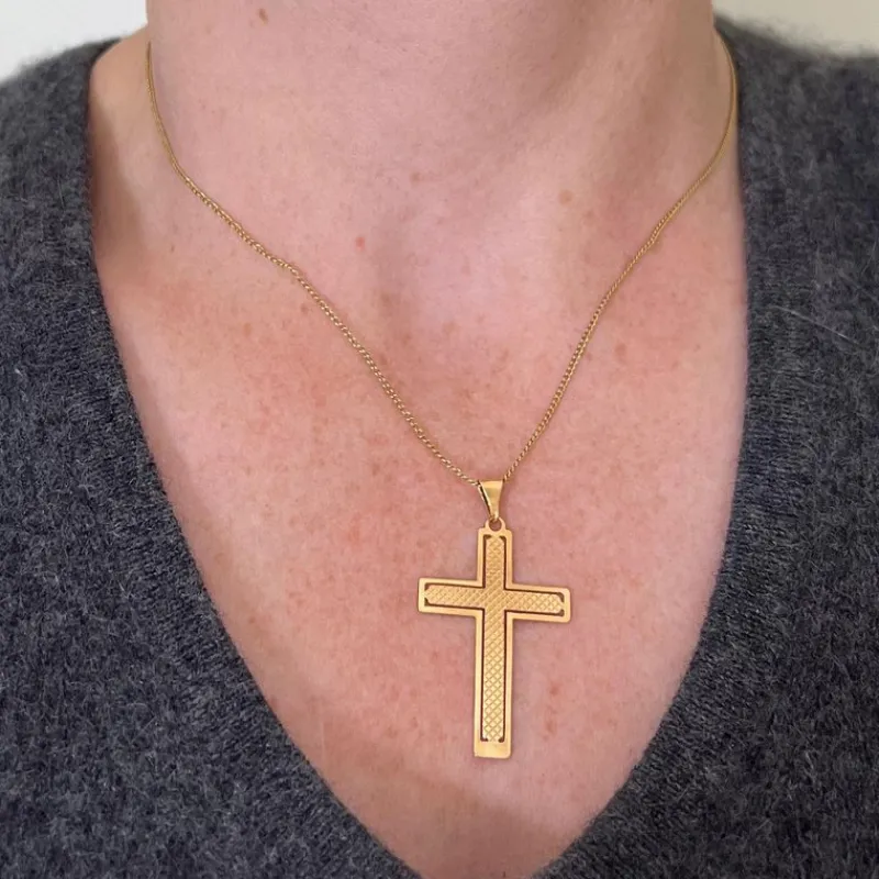 New Pamono Vintage French 18k Yellow Gold Cross Pendant, 1960s