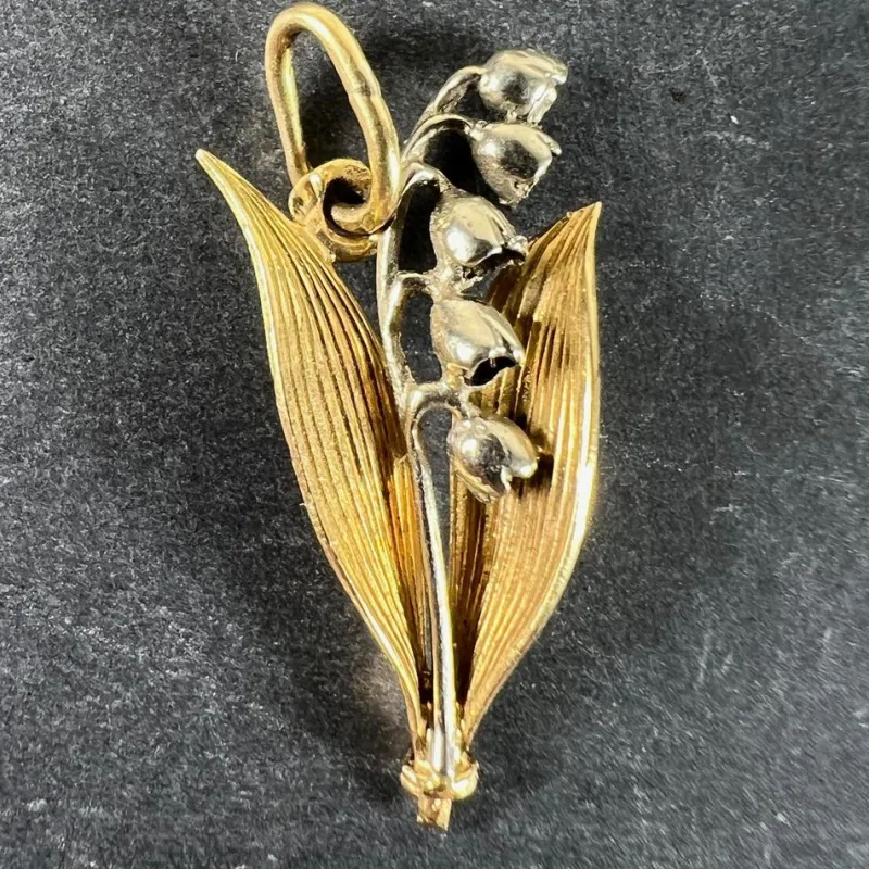 Pamono Vintage French Lily of the Valley Charm Pendant in 18 Karat White and Yellow Gold, 1940s