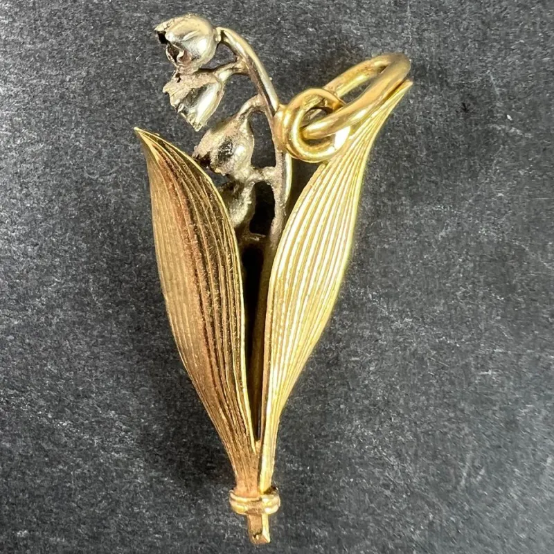 Pamono Vintage French Lily of the Valley Charm Pendant in 18 Karat White and Yellow Gold, 1940s