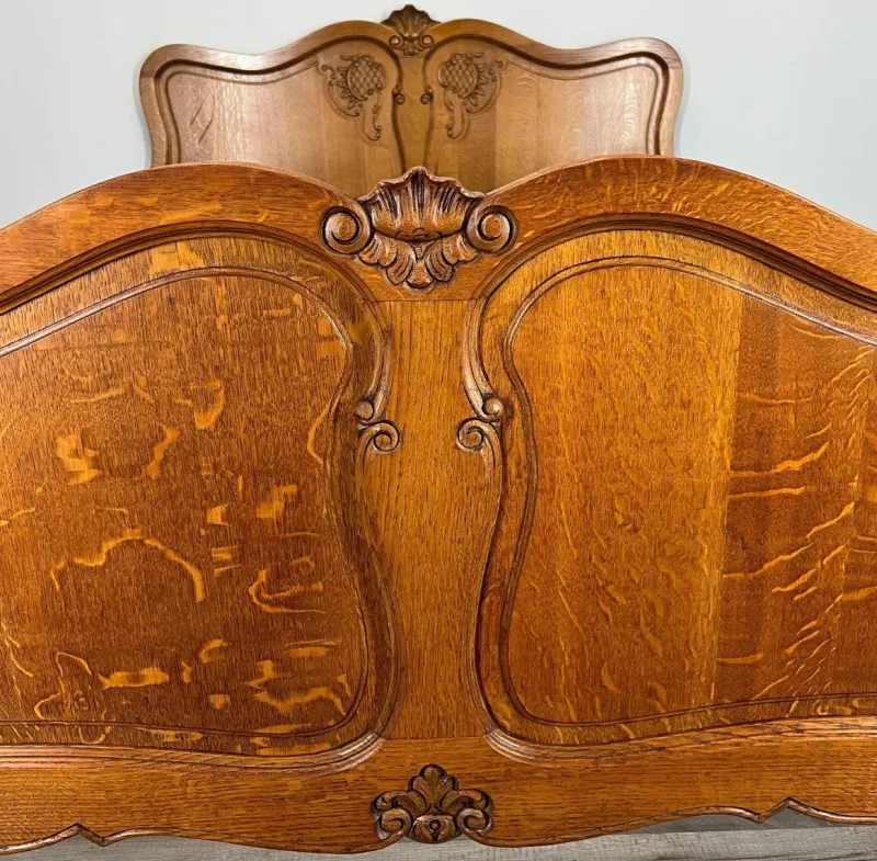 Pamono Vintage French Louis XVI Style Oak Double Carved Bed Frame> Beds & Bedroom Sets