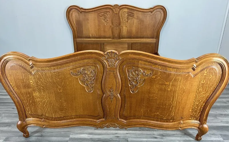 Hot Pamono Vintage French Louis XVI Style Double Carved Bed in Oak