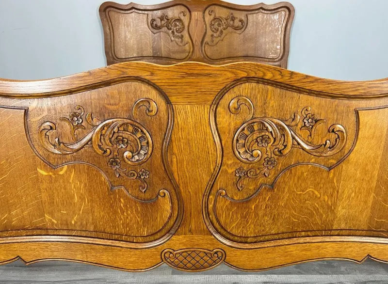 Sale Pamono Vintage French Louis XVI Style Double Carved Bed in Oak