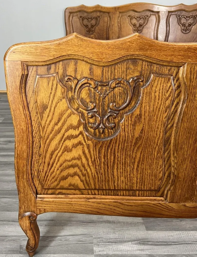 Outlet Pamono Vintage French Louis XVI Style Double Carved Bed Frame in Oak