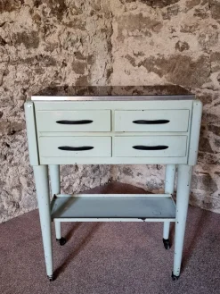Pamono Vintage French Medical Instrument Table Metal Cabinet with Glass Top, 1960s> Worktables & Workbenches