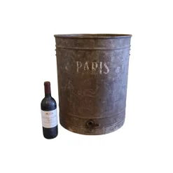 Pamono Vintage French Metal Zinc Barrel, 1920s> Planters And Jardiniere