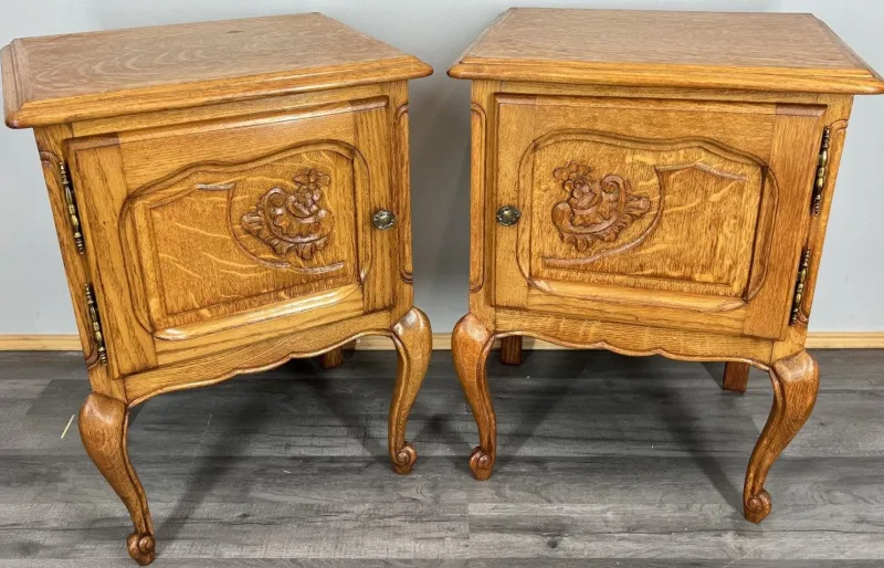 New Pamono Vintage French Oak Bedside Tables, Set of 2