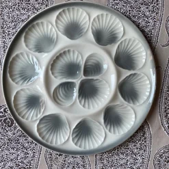 Pamono Vintage French Orchies Majolica Oyster Plates and Platter, 1960s, Set of 7><noscript><img width=