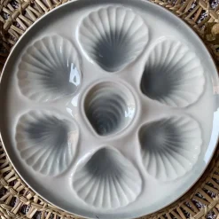 Pamono Vintage French Orchies Majolica Oyster Plates and Platter, 1960s, Set of 7><noscript><img width=