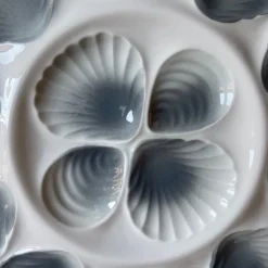 Pamono Vintage French Orchies Majolica Oyster Plates and Platter, 1960s, Set of 7><noscript><img width=