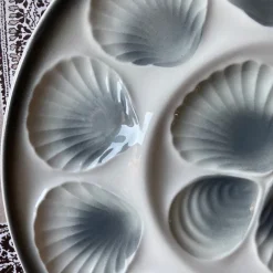 Pamono Vintage French Orchies Majolica Oyster Plates and Platter, 1960s, Set of 7><noscript><img width=