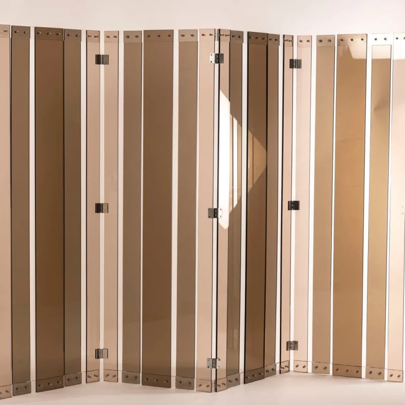 Discount Pamono Vintage French 4-Panel Screen in Smoked Acrylic Glass attributed to Philippe Jean, 1970s