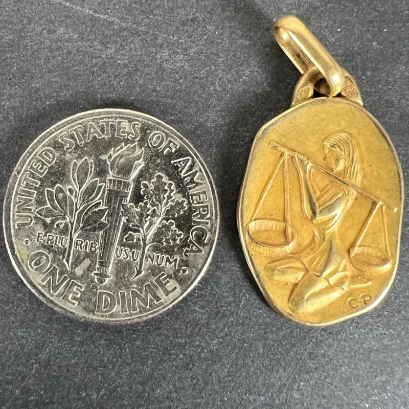 New Pamono Vintage French Perroud Libra Zodiac 18k Yellow Gold Medal Pendant, 1960s