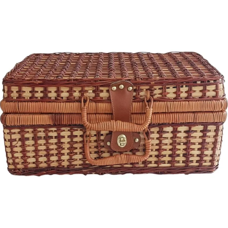 Pamono Vintage French Picnic Case in Wicker, 1940s> Trunks Crates & Baskets