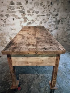 Pamono Vintage French Pine Work Table with Drawer and Castors, 1930s><noscript><img width=