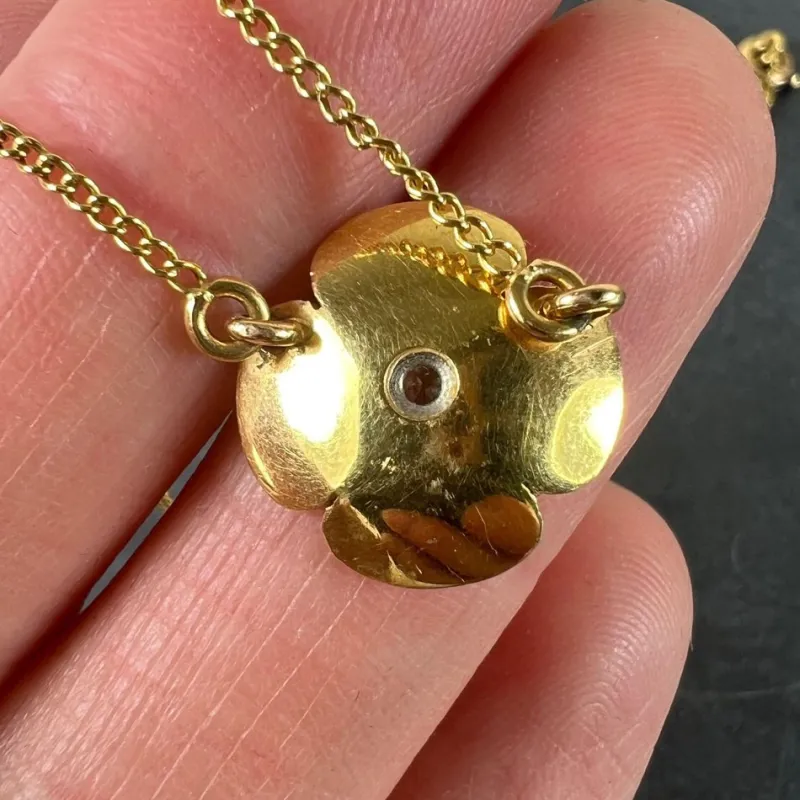 Discount Pamono Vintage French Quatrefoil Flower Pendant in 18 Karat Yellow Gold with Diamond, 1950s
