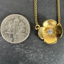 Discount Pamono Vintage French Quatrefoil Flower Pendant in 18 Karat Yellow Gold with Diamond, 1950s