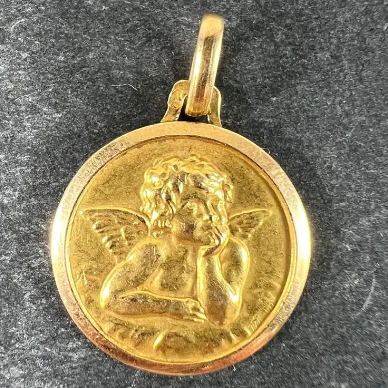 Pamono Vintage French Raphaels Cherub 18k Yellow Gold Medal Pendant, 1950s> Necklaces