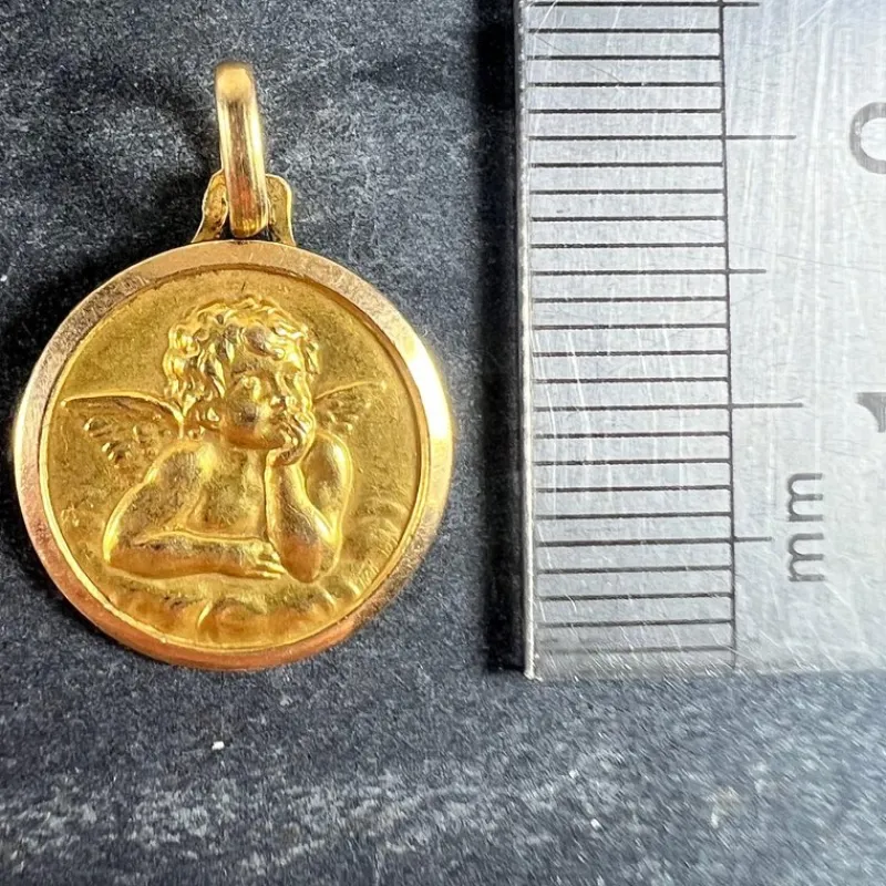 Pamono Vintage French Raphaels Cherub 18k Yellow Gold Medal Pendant, 1950s> Necklaces