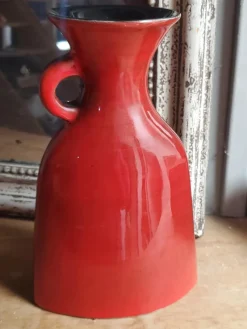 Hot Pamono Vintage French Red Glazed Studio Pottery Vase with Female Portrait by Jean de Lespinasse, 1950s