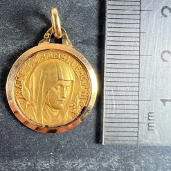Online Pamono Vintage French Saint Isabelle of France Medal Charm Pendant in 18 Karat Yellow Gold, 1930s
