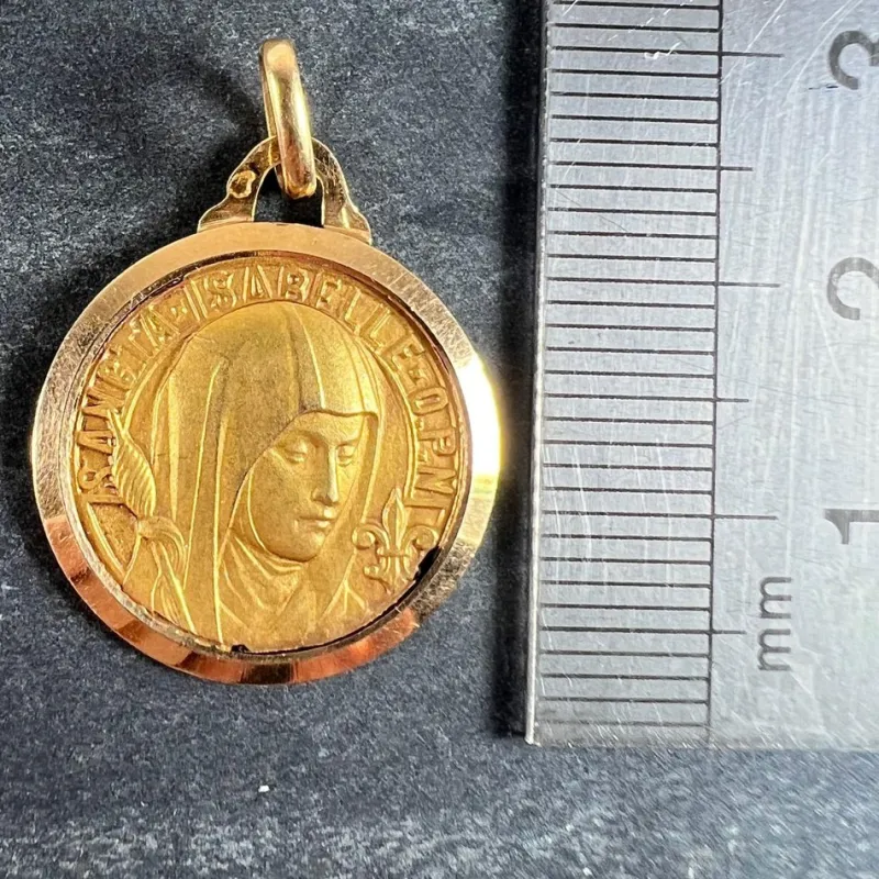 Online Pamono Vintage French Saint Isabelle of France Medal Charm Pendant in 18 Karat Yellow Gold, 1930s