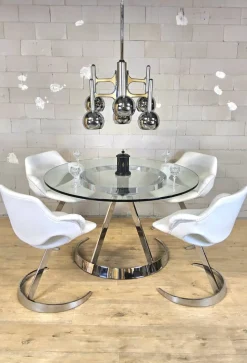 Pamono Vintage French Space Age Dining Table and Chairs by Boris Tabacoff, 1970s, Set of 5> Dining Tables & Sets