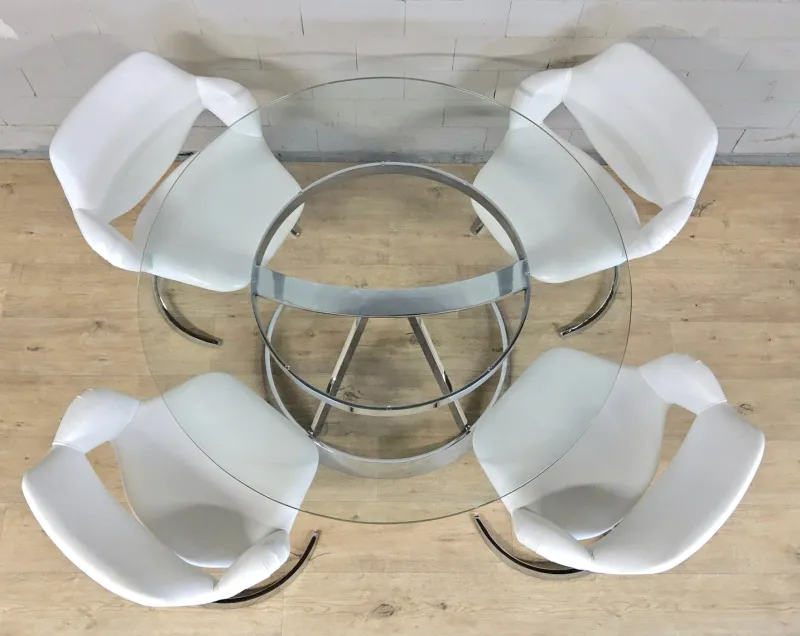 Pamono Vintage French Space Age Dining Table and Chairs by Boris Tabacoff, 1970s, Set of 5> Dining Tables & Sets
