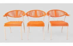 Pamono Vintage Garden Chairs in Woven Orange Plastic, 1980s, Set of 3><noscript><img width=