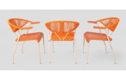 Pamono Vintage Garden Chairs in Woven Orange Plastic, 1980s, Set of 3><noscript><img width=