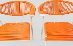 Pamono Vintage Garden Chairs in Woven Orange Plastic, 1980s, Set of 3><noscript><img width=
